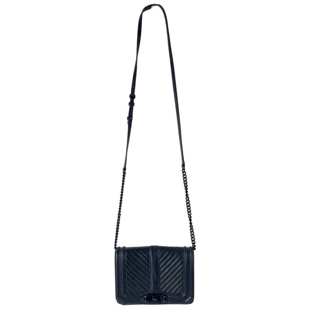 Rebecca Minkoff Chevron Quilted Love Chain Crossbody Clutch Purse Handbag OS